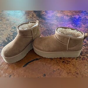 UGG Cozy Tan Platform Ankle Boots